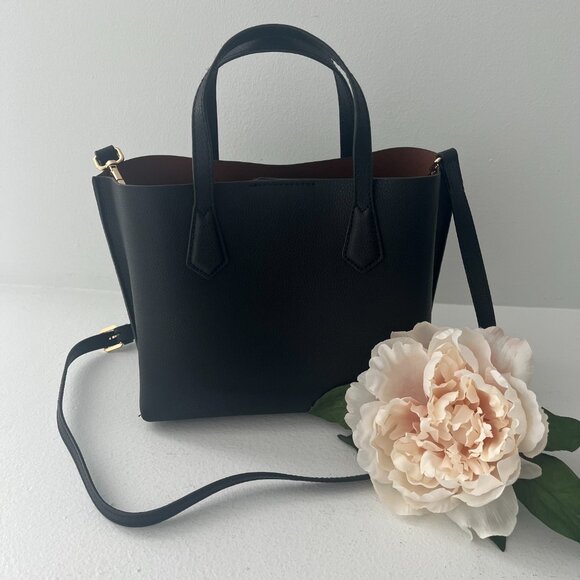 Pre-Owned Quince Italian Leather Small Triple Compartment Tote Color Black - Picture 1 of 14